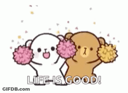 Two Teddy Bears Cheering With Pom Poms Life Is Good GIF