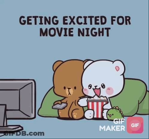 Two Teddy Bears Getting Excited For Movie Night GIF