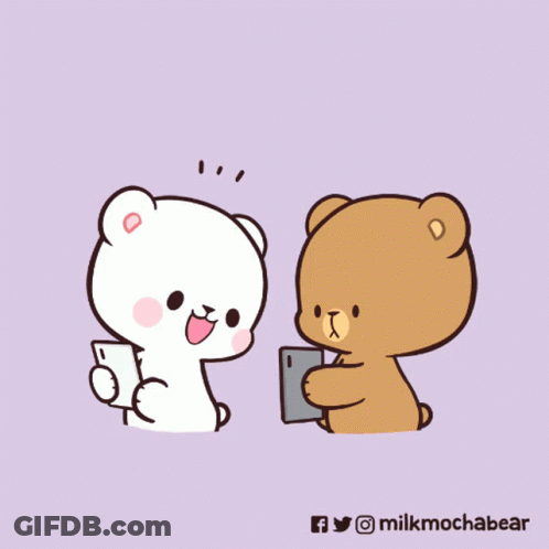 Two Teddy Bears Holding Cell Phone GIF