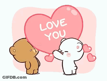Two Teddy Bears Holding Heart-Shaped Balloon Saying Love You GIF