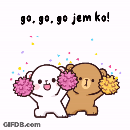 Two Teddy Bears Holding Pom Poms Saying Go Go Go Jem Ko GIF