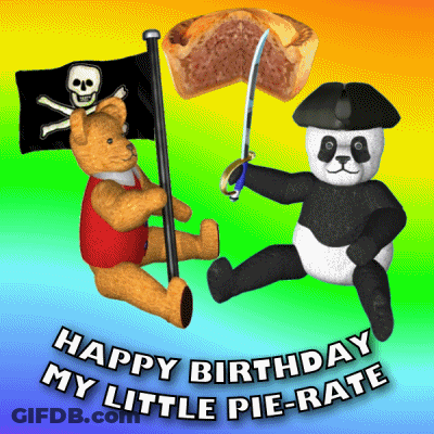 Two Teddy Bears Holding Swords With Pirate Flag GIF