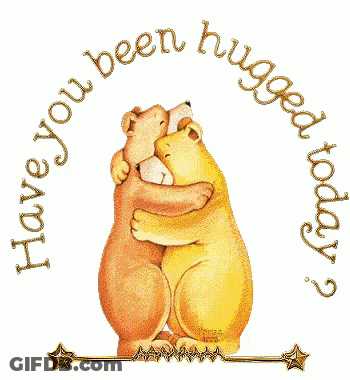 Two Teddy Bears Hugging Each Other With The Words Hugs Love You GIF