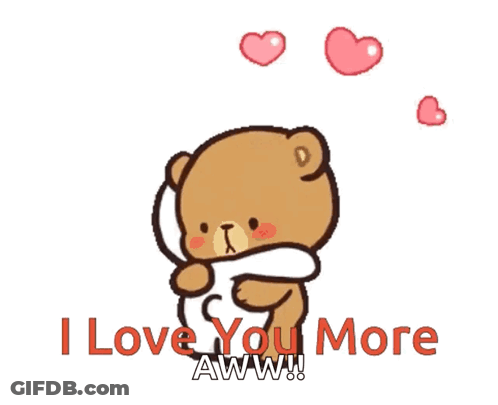 Two Teddy Bears Hugging Each Other With The Words I Love You More Aww GIF