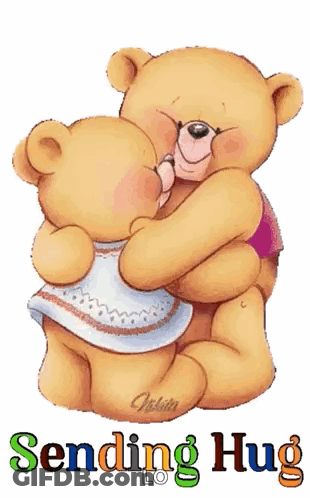 Two Teddy Bears Hugging Each Other With The Words Sending Hug Written Below Them GIF