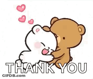 Two Teddy Bears Hugging Each Other With The Words `` Thank You '' . GIF