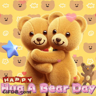 Two Teddy Bears Hugging For Hug A Bear Day GIF
