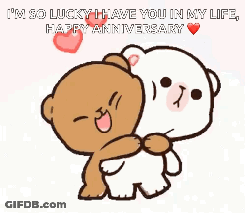Two Teddy Bears Hugging I'm So Lucky GIF