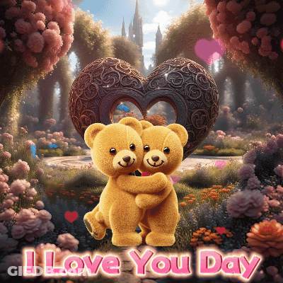 Two Teddy Bears Hugging Saying I Love You Day GIF
