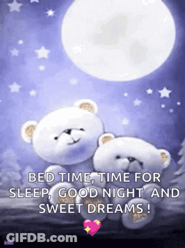 Two Teddy Bears Hugging Under Full Moon GIF