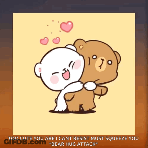 Two Teddy Bears Hugging With Hearts GIF