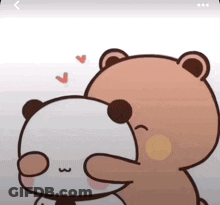 Two Teddy Bears Hugging With Hearts GIF
