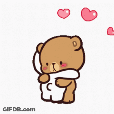 Two Teddy Bears Hugging With Hearts GIF
