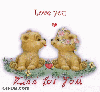 Two Teddy Bears Kissing Saying Love You Kiss For You GIF