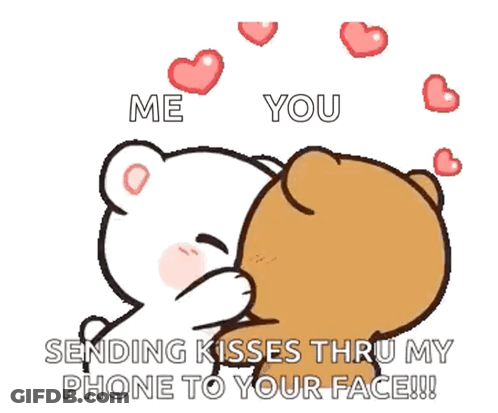 Two Teddy Bears Kissing Sending Kisses Thru My Phone To Your Face GIF