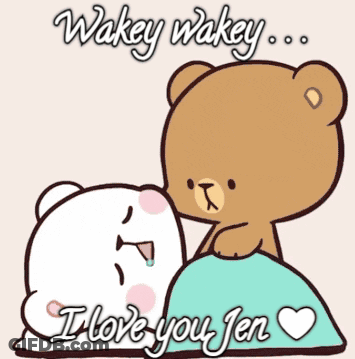 Two Teddy Bears Laying Beside Each Other Wakey Wakey I Love You Jen GIF