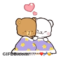 Two Teddy Bears Laying On Bed Saying Good Night GIF