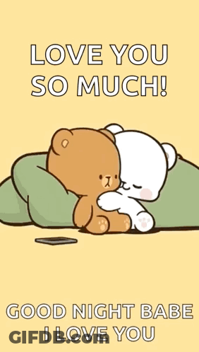 Two Teddy Bears Laying On Pillow GIF