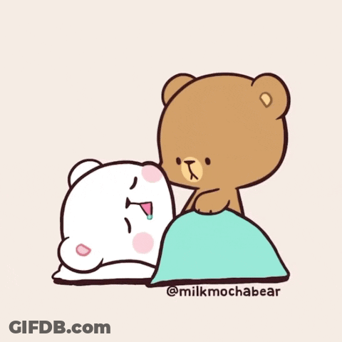 Two Teddy Bears Lying In Bed GIF