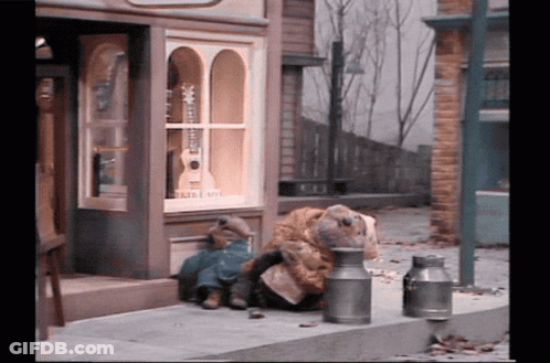 Two Teddy Bears Outside Store GIF