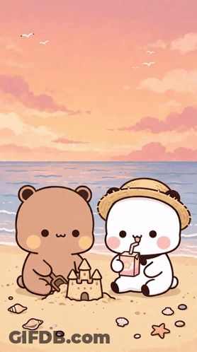 Two Teddy Bears Playing In Sand GIF