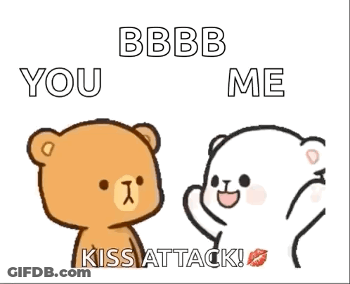 Two Teddy Bears Saying Kiss Attack GIF