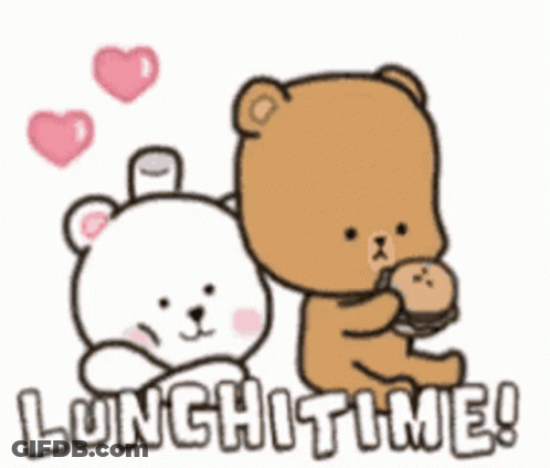 Two Teddy Bears Saying Lunchtime GIF