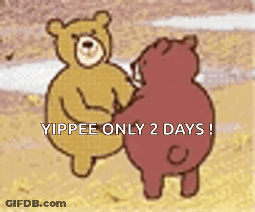 Two Teddy Bears Saying Yippee Only 2 Days GIF