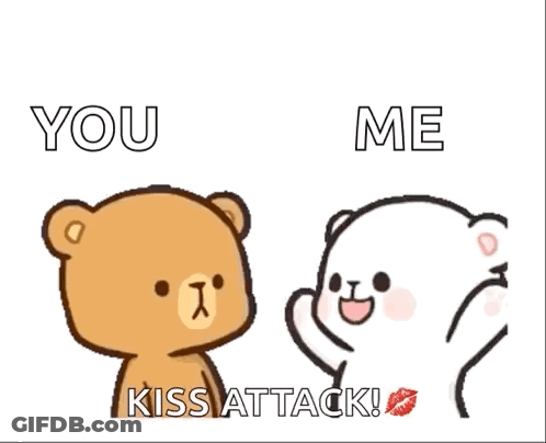 Two Teddy Bears Saying You Me Kiss Attack GIF