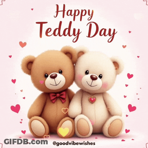Two Teddy Bears Sitting Together Happy Teddy Day GIF