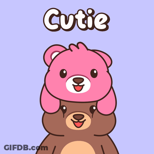 Two Teddy Bears Stacked Saying Cutie GIF