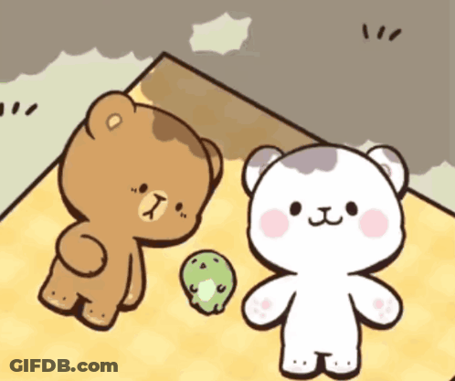 Two Teddy Bears Standing Next To Each Other GIF