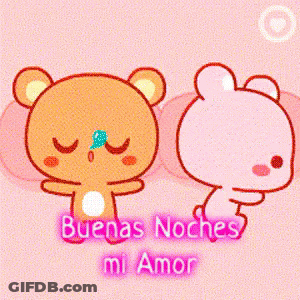 Two Teddy Bears Standing Next To Each Other With The Words Buenas Noches Mi Amor GIF