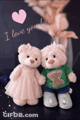 Two Teddy Bears Standing Next To Each Other With The Words I Love You GIF