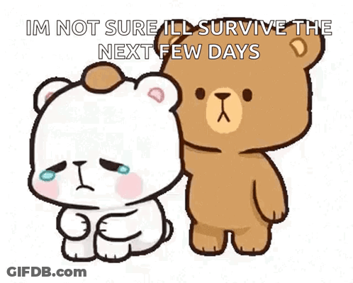 Two Teddy Bears Standing Together One Crying GIF