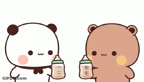 Two Teddy Bears Toasting With Milk GIF