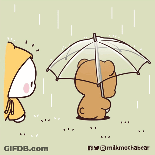 Two Teddy Bears Under Umbrella GIF