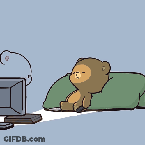 Two Teddy Bears Watching TV GIF