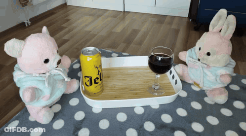 Two Teddy Bears With Beer And Wine GIF