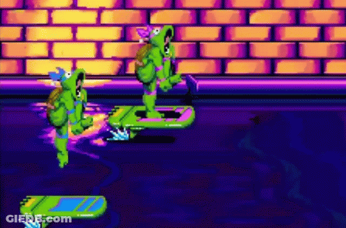 Two Teenage Mutant Ninja Turtles Riding Rafts In Pool GIF