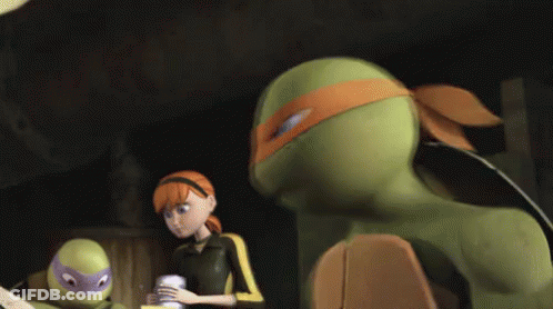 Two Teenage Mutant Ninja Turtles Standing GIF