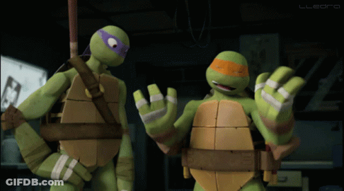 Two Teenage Mutant Ninja Turtles Waving Arms GIF