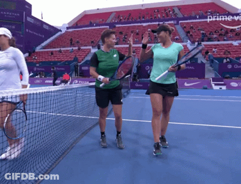 Two Tennis Players On A Court With The Word Prime In The Upper Right Corner GIF