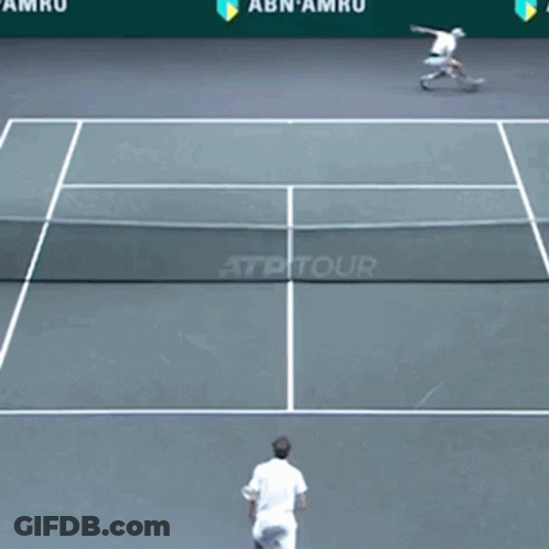 Two Tennis Players On Court With ATPTour On Net GIF