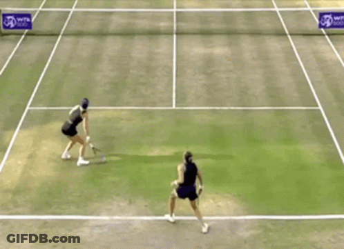 Two Tennis Players On Court With WTA Logo GIF