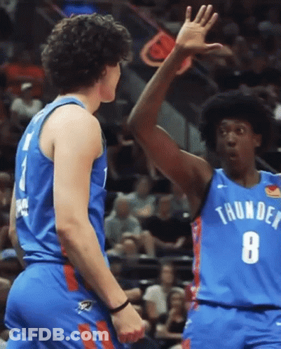Two Thunder Players High Five With Crowd GIF