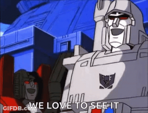 Two Transformers Standing Together GIF
