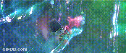 Two Trolls Are Standing Next To Each Other In A Forest In A Cartoon . GIF