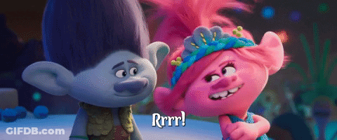 Two Trolls From The Movie Trolls Are Standing Next To Each Other GIF