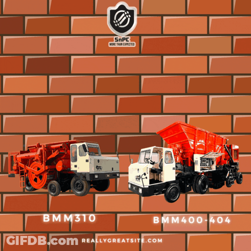 Two Trucks On Brick Wall With Bmm310 And Bmm400404 GIF